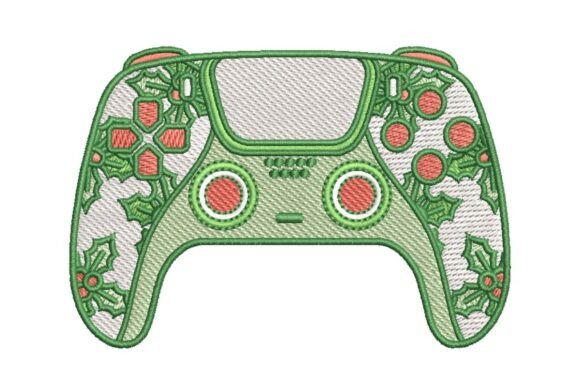 Festive Holly Patterned Gaming Controller Embroidery Design