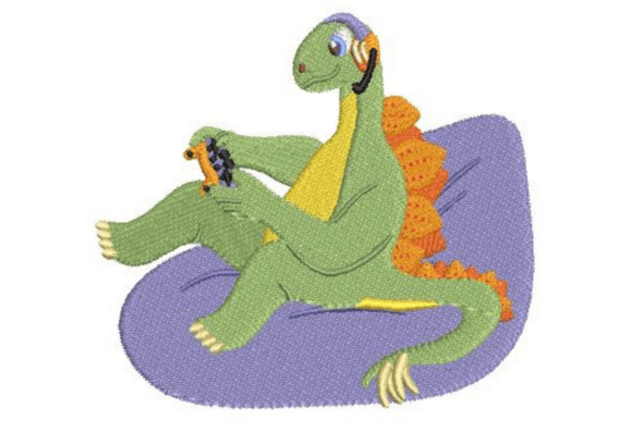 Gamer Stegosaurus: A Playful Dinosaur Embroidery Design