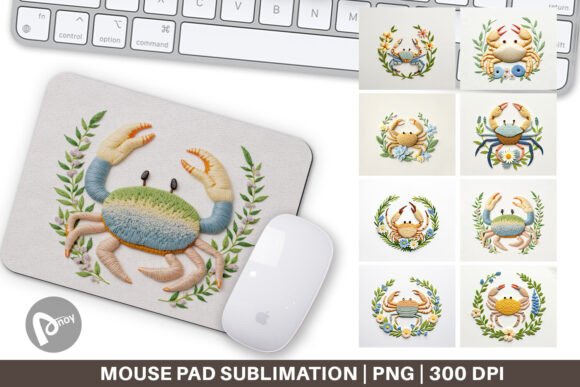 Mouse Pad Hermit Crab Embroidery